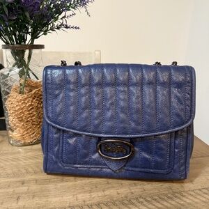 COACH Cadet Blue Leather Melody Shoulder Bag with Quilting & Chain Link Strap